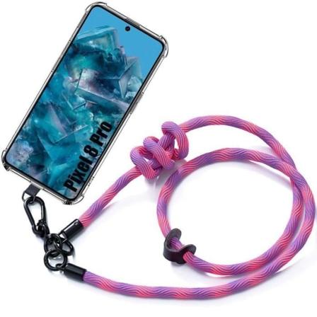 Lanyardfodral för Google Pixel 8 Pro, stötsäkert skydd, förstärkta hörn med robust lanyard Pink