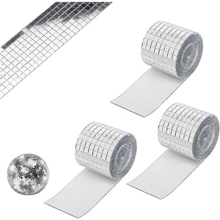 3 ruller Mini Firkantede Glas Spejl Klistermærker, Selvklæbende Mosaikfliser (Sølv) 4x100cm