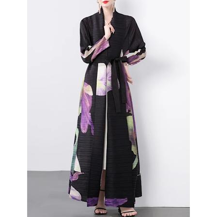 Gvuw Plisseret Print Trenchcoat Kvinder Mode Fuldt Ærme Spids-Up Vintage Løs Outwear Kvinde Løs Lån Vindjakke 17G7508 Purple One Size