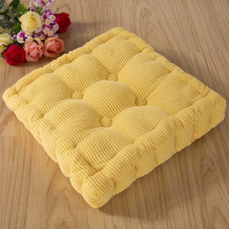 2 st golvkuddar, fyrkantig och rund meditationskudde, manchestertyg sittdyna, dekorativ stolsdyna (15,8×15,8 tum ×40 cm, gul, fyrkantig)