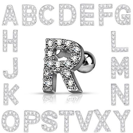 Tragus/cartilage Piercing I Ip-316l Stål Bokstav Med Cz (a-y) Bostav A