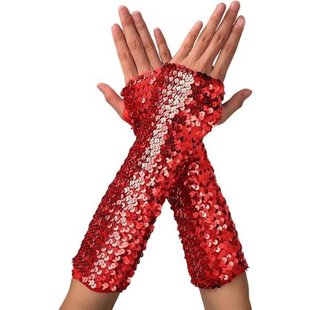 Dame Glitter Røde Lange Fingerløse Handsker Egnet til Kostumer,