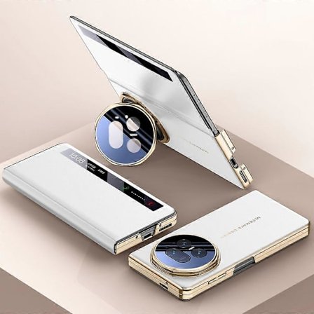 Honor Magic V5 5G -kotelo - Älykäs näkymäikkuna, nahkainen puhelinkotelo metallisella linssijalustalla