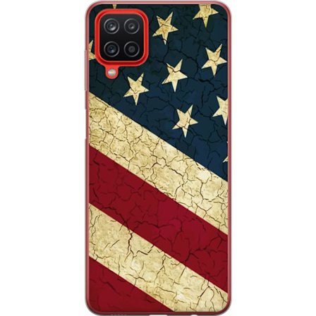 Samsung Galaxy A12 Gjennomsiktig deksel USA-flagg i vintage stil, amerikansk flagg med sprukken tekstur perfekt for retro patriotiske og grafiske moti