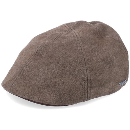 Stetson - Texas Calf Split Dark Brown Flat Cap Flatcap Brown Cap - @ Hatstore