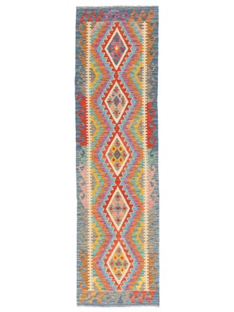 Kelim Afghan Old Style 84X293 Hallmatta Mörkgrå/Grön Ull, Afghanistan