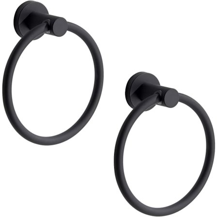 Set med 2 runda mattsvarta handdukshängare i rostfritt stål för badrum