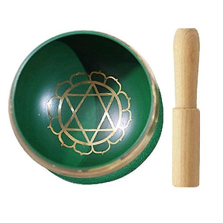 Tibetansk Sangskålsett - Håndlaget Mindfulness Meditasjon Holistisk Lydhealing Gave Grønn