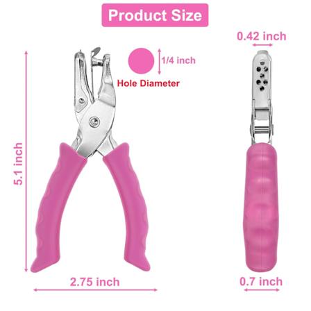 Enkelthulls Stanse, En Hulls Papirstanse med Rosa Mykt Grep, 3-pakning Pink, 3 Pack