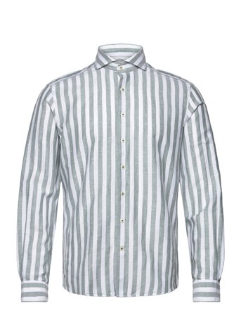 1927: Cotton Linen Soft Collar Str Tops Shirts Striped Shirts Green Lindbergh Black