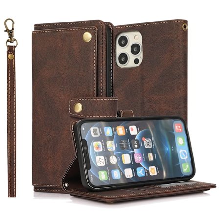Kotelo iPhone 14pro MAX Kahvi unenomainen monivärinen nahkainen crossbody putoamista estävä seinä