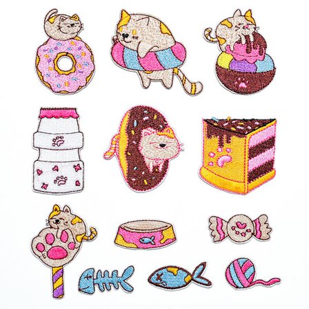 12 söpöä sarjakuva laiska kissa kirjailtu kangaspaikkaa, lasten