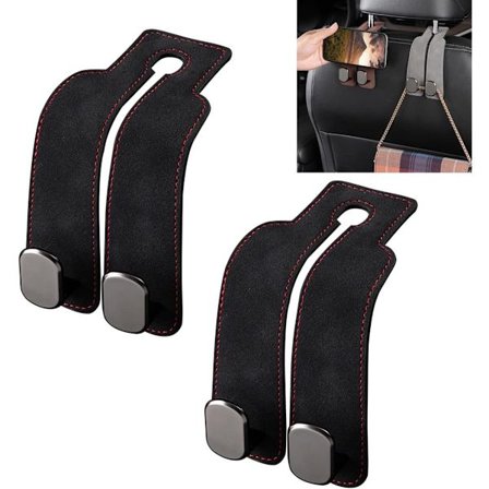 ING Bil Nakkestøtte Krog, Bagsæde Krog, Bagsæde Organizer, Læder Krog til Punge, Tasker og Mobiltelefoner (Sort, Pakke med 2)