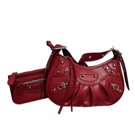 PU-lädernit dubbad axelväska Designer Crossbody-väska