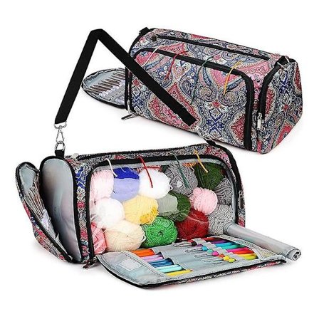 Stickad väska Bärbar garnförvaringsväska, Garnväska för sticktillbehör, Garnorganisatör för transport