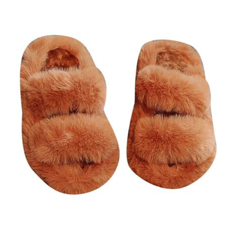 Flickor Mode Platt Hem Skor Öppen Toe Fuzzy Tofflor Sovrum
