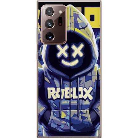 Kompatibelt Mobildeksel til Samsung Samsung Galaxy Note20 Ultra Blågul Roblox hettegenserfigur med minimalistisk neonstil og masket ansikt, moderne s