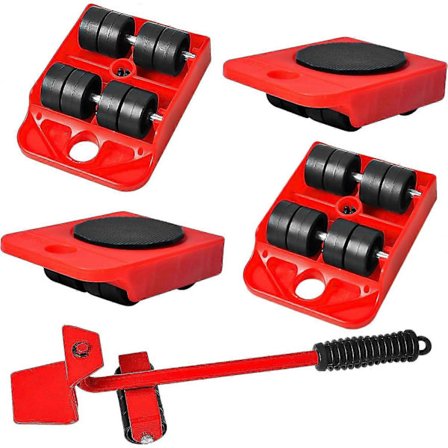 5 Delar, Möbelverktyg, Möbelhjul, Möbellyftar, 360 Graders Roterande Pad för Möbelrullset (Röd)