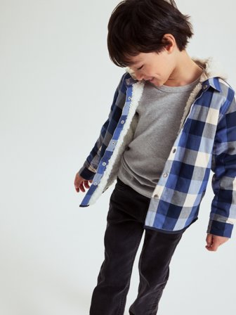 Polarn O. Pyret - Checked jacket shirt pile lining - 86 - Childrenswear - blue