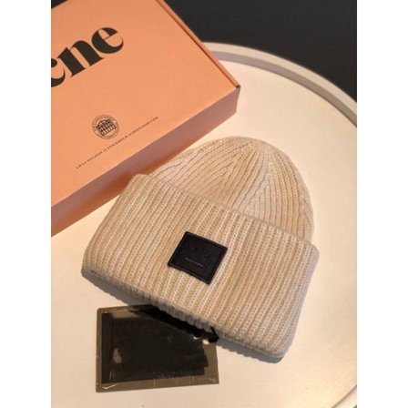 AC Smiley Ull Lue for Par, Firkantrullet Vinterlue av Høy Kvalitet, Beige Svart Etikett, Koselig Myk Strikk, Unisex Varm Daglig Vinterlue