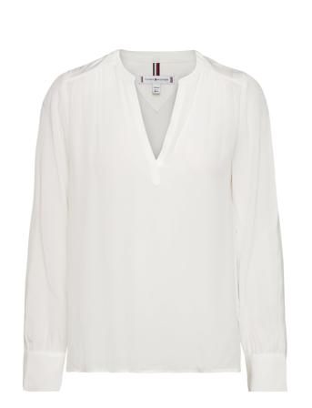 Vis Solid V-Neck Blouse Ls Bluse Langermet Hvit Tommy Hilfiger*Betinget Tilbud