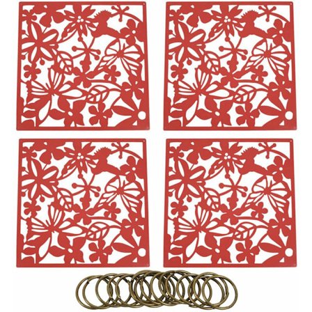 Fashion 4 st Butterfly Bird Hängande skärm Partition Divider Panel Rum Gardin Dekor Röd