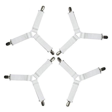 4 stk. Trekantet Lagensstrammer Justerbar, Holder Lagner Stramme, Egnet til Alle Senge og Madrasser, Hvid - LionKnight
