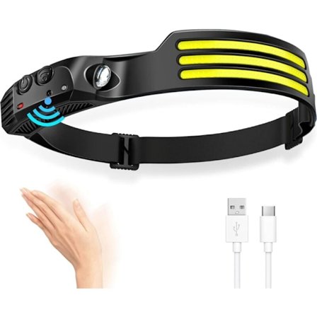 Oppladbar LED-hodelykt med bevegelsessensor, 230° belysning, egnet for barn, voksne, campere og turgåere.