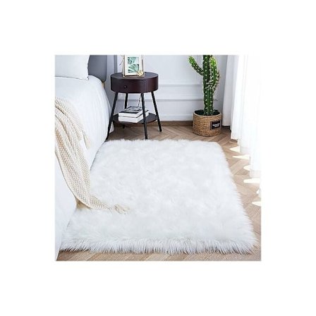 Fårskinnsmatta 60x90cm Faux Fleece Matta Mjuk Långhårig Dekorativ Stol Kudde Soffa Matta (Vit, 60x90cm)