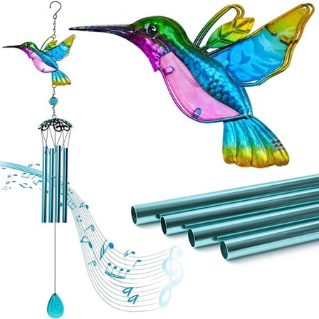 Hummingbird Wind Chime, Utomhus-/Inomhusdekor Wind Chime, Glasfärg Mobil Romantisk Wind Chime, Uteplats, Balkong, Trädgårdsdekoration, Realistisk 