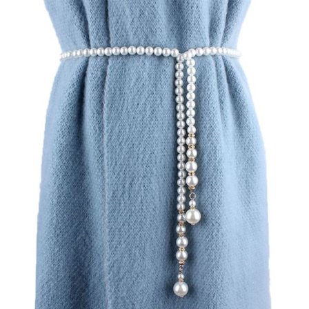 Elegant Pearl Belt Tunn Kedja Midjeband VIT
