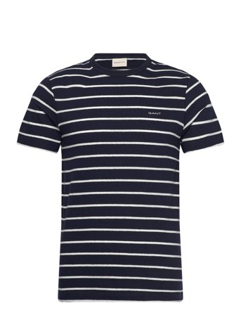 GANT Cotton Linen Stripe Ss T-Shirt - Navy - XXL