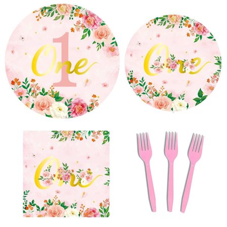 96 st 1-års Kalas Servis Set Bordsdekorationer för Baby Födelsedag