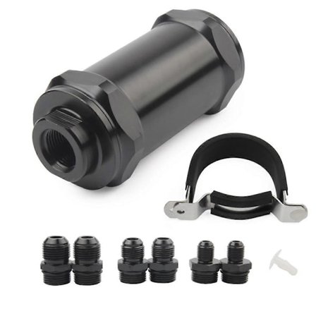 Bilmodifikation 54mm Benzinfilter An6 / An8 / An10 Inline Brændstoffilter E85 Ethanol med 100 Rustfrit Stål