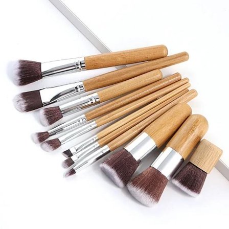 11pcs Natural Bamboo Handle Makeup Brushes Set High Quality Foundation Blending Cosmetic Make Up Tool Set With Cotton Bag