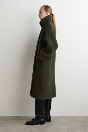 COS Women's Cappotto Doppiopetto Lungo Oversize In Lana in Verde