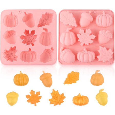 Silikonformsett (2 stk) - 17×17×2,5 cm - Gresskar, lønneblad og eikenøttformer