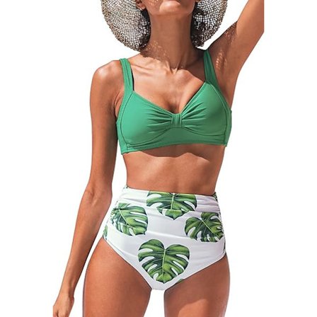 Dames Bikini Sweetheart Højtaljet Blomsterprint 2-delt Badetøj