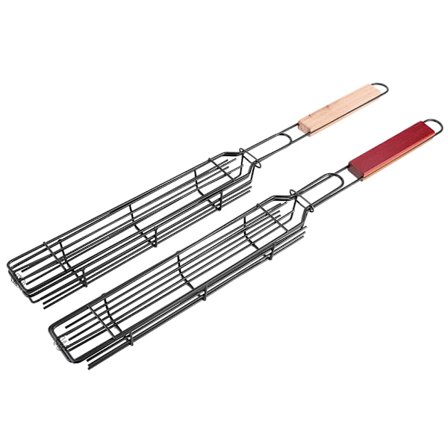 2 stk Bærbar BBQ Pølse Grillkurv Rustfritt Stål Non-Stick Grill Kjøkkenutstyr