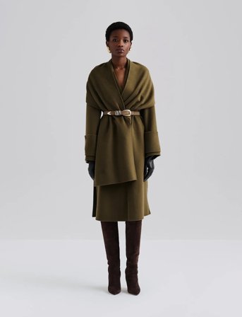 Malina Elelia Cuff Detailed Wool Cashmere Silk Coat - Khaki green - 38