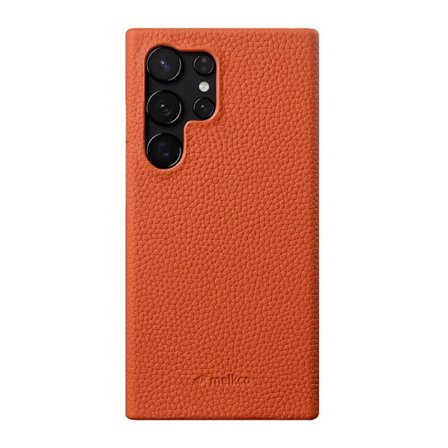 Kompatibel med Samsung S23 Ultra, äkta läder, halvtäckande telefonfodral, anti-dropp och anti-fingeravtrycksskydd (orange)