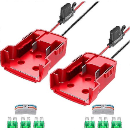 Strømhjulsadapter til Milwaukee M18 Batteri 18V Konverter med Sikringer og Ledningsterminaler 2-pak