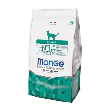 Monge Ricco Di Pollo Hairball Cibo Secco Gatti Adulti Sacco 1,5