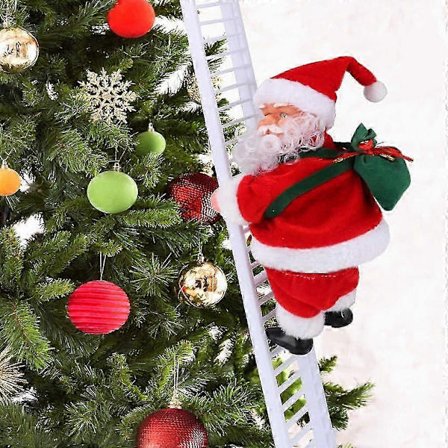 Electric Climbing Ladder Santa Claus Doll Christmas Toys, Singing Hanging Christmas Tree Ornament for Indoor and Outdoor Use