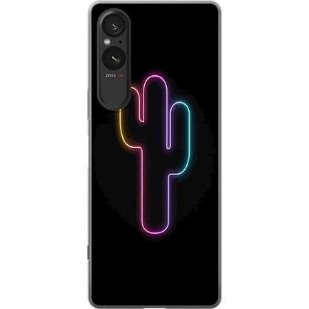 Yhteensopiva Puhelinkuori Sony Sony Xperia 5 V Neonpiirros kaktuksista vaaleanpunaisessa ja sinisessä valossa tummaa taustaa vasten