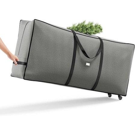 Opbevaringspose til juletræ med 1,6-tommers hjul, rullende opbevaringspose, op til 9 fod, til adskilt juletræ, længdejusterbare håndtag, 600D Oxfo
