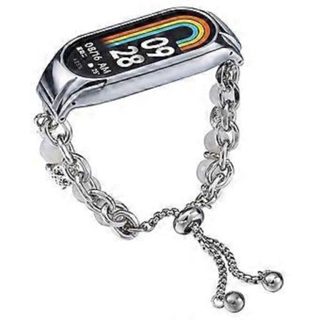 Kompatibel med Xiaomi Smart Band 8 rustfrit stål urrem perlekæde armbånd med etui (sølv)