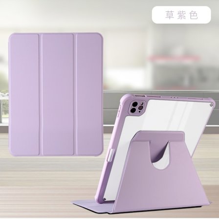 Kotelo iPad 2022 Pro 12.9" 360 astetta kääntyvä kolmiosainen violetti pystysuora kova tuuma