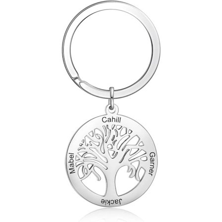 Personligt Nøglering med Livets Træ i Rustfrit Stål