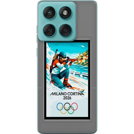 Kompatibelt Mobildeksel til Motorola Edge 60 Fusion Retroplakat Cortina Milano 2026 med fjell, vintersportsutøvere, italienske trikolor, Milano-katedr